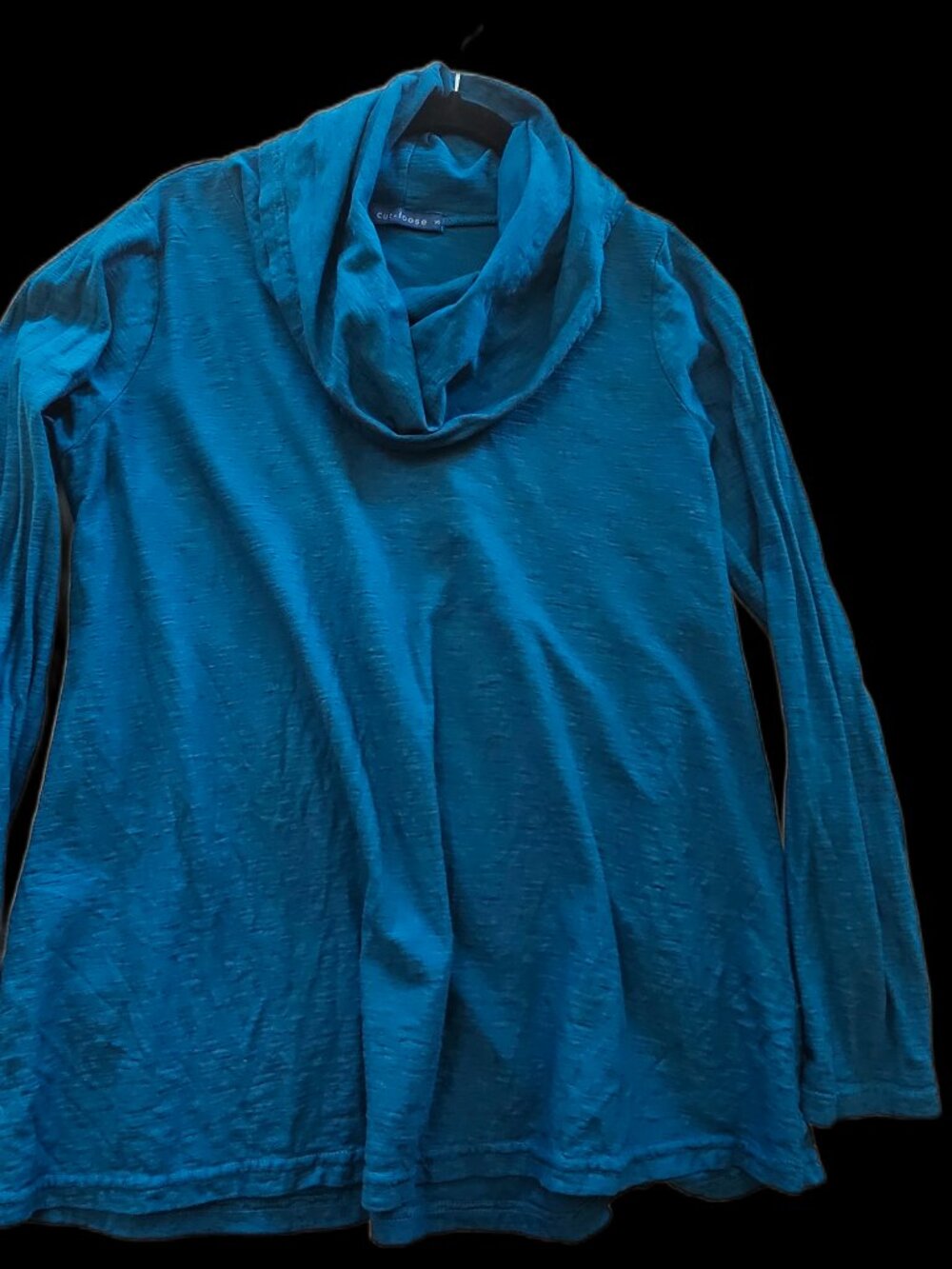 Cut Loose Teal Crinkle Cowl Neck Long Sleeve Tunic